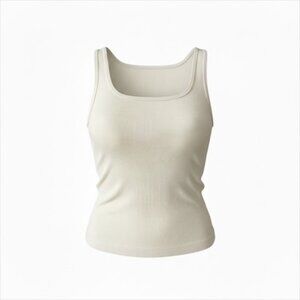 OQQ Quality Sleeveless Square Neck Ribbed, Fitted Tank Top Ruched Sides - New